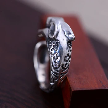 

S999 Sterling Silver Rings For Women Rabbit Head Retro Open Ring 5-9 Best Gift