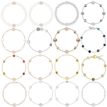 

03 High Quality Swa Original Crystal Bubble Gradient Small Brick Elegant Pearl Pearl Invisible Magnetic Buckle Bracelet Jewelry