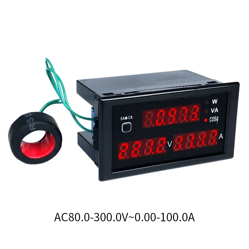 AC 80-300V 0-100A voltage amp power meter monitor with red led display ampere volt active apparent factor CT | Инструменты