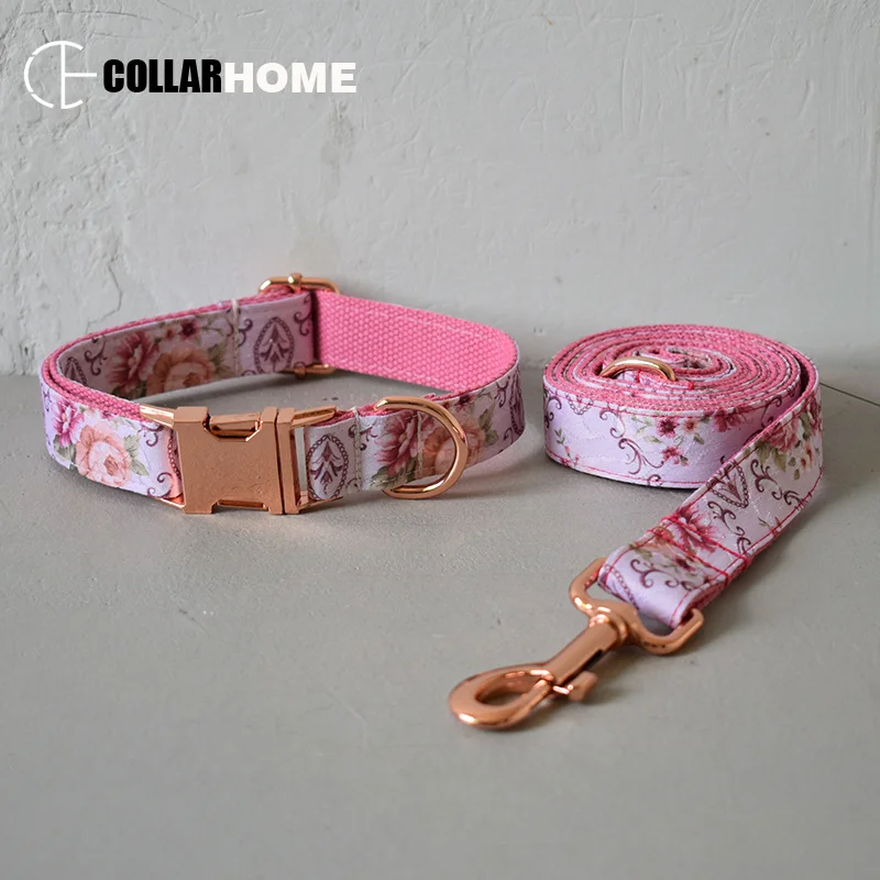 Dog Collar Leash Set Металлический регулируемый собачий ошейник, нейлоновый поводок для питомцев, собачий канат для средних и больших собак, лабрадор, собачий ошейник, розовое ожерелье, Прямая поставка - Цвет: Dog Collar Leash Set