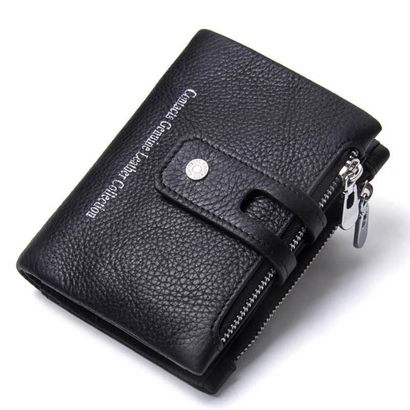 1 PC Vintage Men Genuine Leather Wallet Double Zipper First Layer Leather Wallet Coin Pocket Wallet Male Purse Wallet Dropship