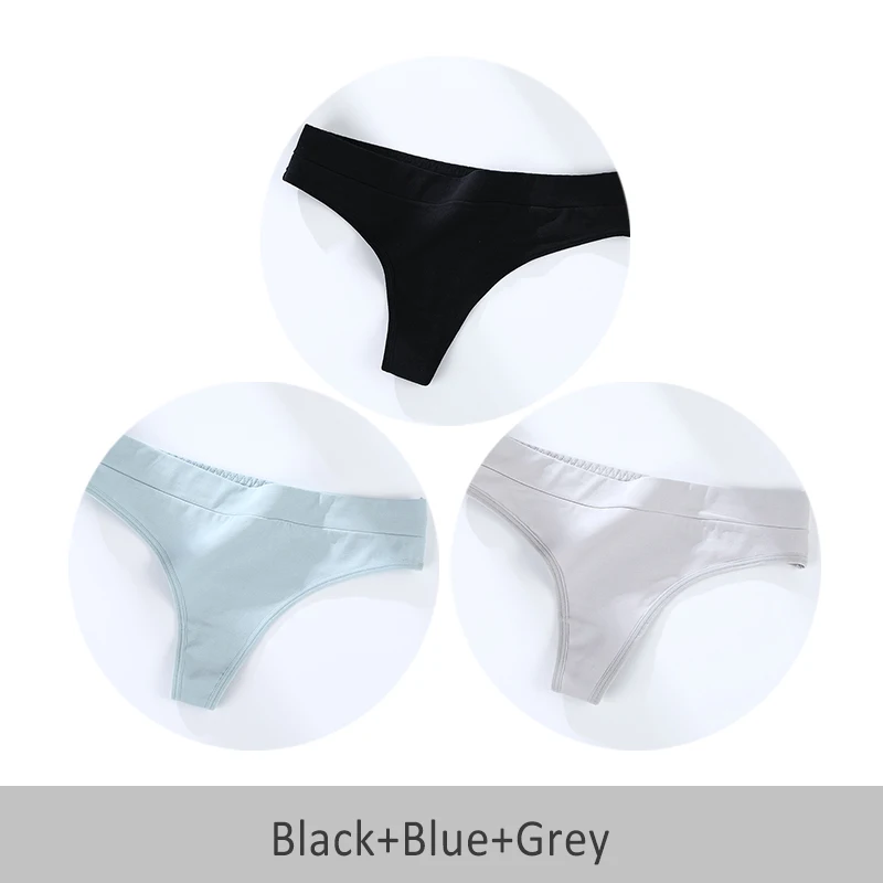 Хлопок бесшовные низкая талия женские стринги Нижнее белье сексуальные удобные женские трусики DULASI 3 шт./лот - Цвет: Black Blue Grey