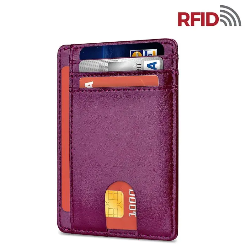 Тонкий RFID блокирующий кожаный бумажник минималистичный кредитный кошелек для денег и карт держатель унисекс Модная Сумка вмещает до 12 карт и банковских карт - Цвет: PL
