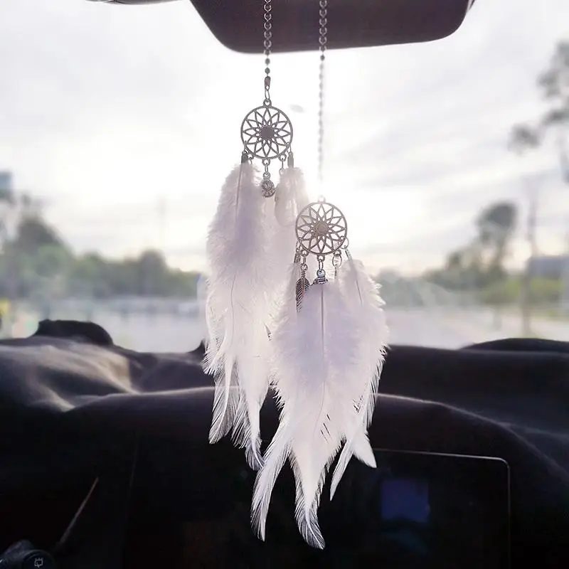 Araba Dream Catcher tüylü el yapımı duvar asılı araba süs zanaat duvar sanatı araba asma dekor ev dekorasyon rüzgar çanları