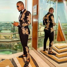 Мужские черные костюмы с вышивкой из бисера, дизайнерские блейзеры с лацканами, свадебные смокинги, Золотая Мужская куртка и брюки, 2021 Мужские черные костюмы с вышивкой из бисера, дизайнерские блейзеры с лацканами, свадебные смокинги, Золотая Мужская куртка и брюки, 2021