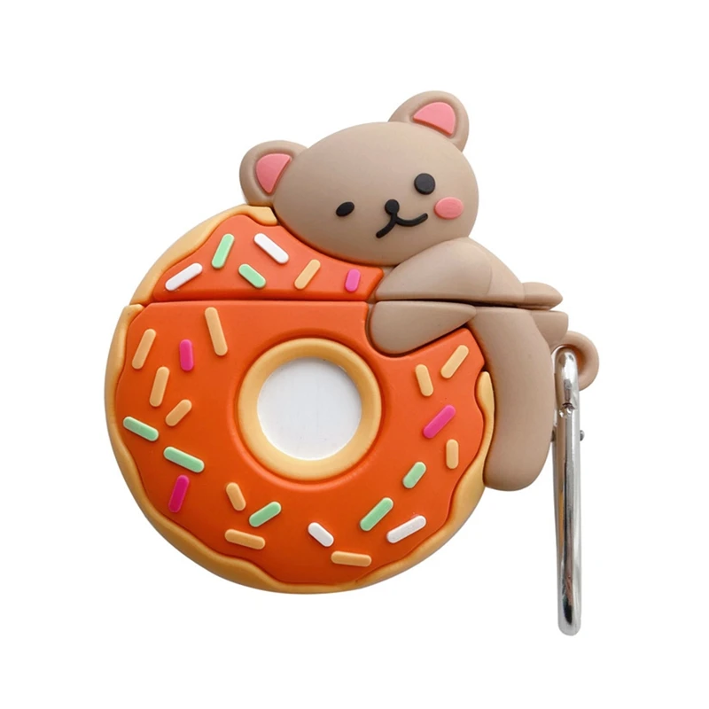 

Cute Cartoon Bear Donuts Case Cover for AirPods 1 2 Airpods Pro Silicone Protector with Anti-lost Hook Antishock Charging Box