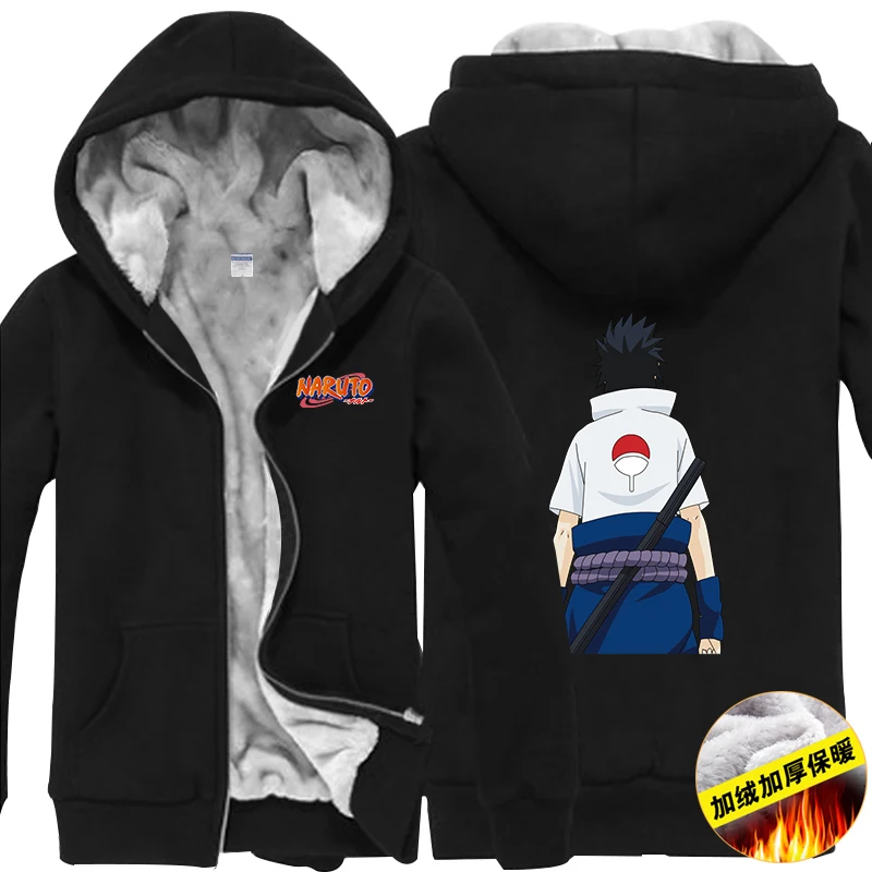 Новые зимние куртки, пальто Uzumaki Naruto, худи аниме SASUKE Uchiha с капюшоном, Толстые мужские толстовки на молнии