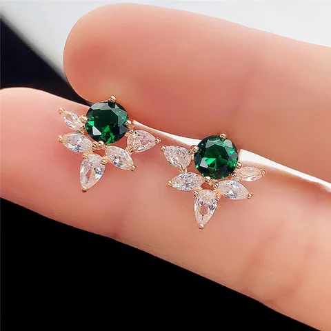 Novel Design Lady's Stud Earrings for Engagement Wedding Party Luxury Green/White Cubic Zirconia Trendy Jewelry for Women