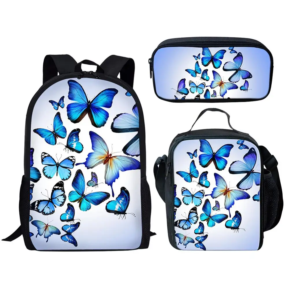 

Students Children School Bags 3Pcs/set Beautiful Butterfly Printing Backpack for Kids Girls Customize Schoolbag Bookbag Daypack