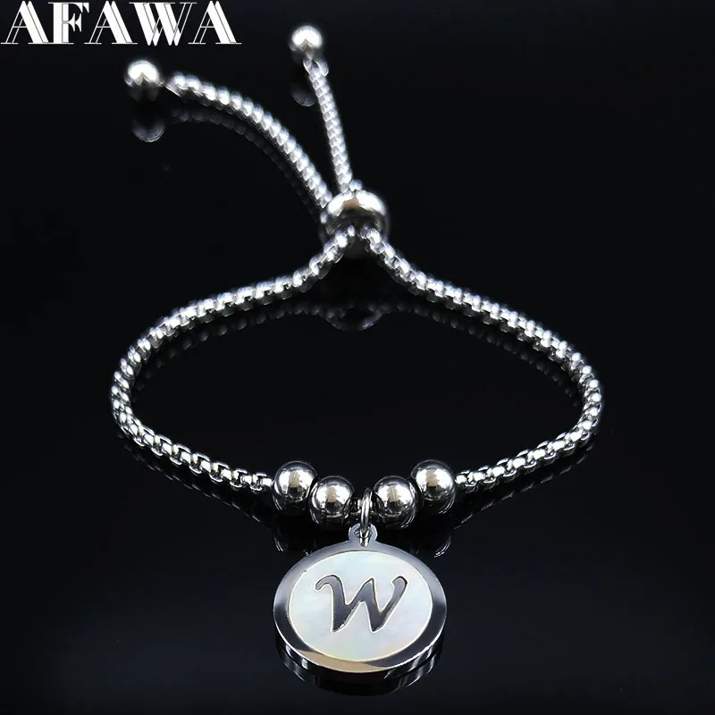 

2019 Fashion W Letter Shell Stainless Steel Bracelets for Women Silver Color Bracelet Charm Jewelry pulseras mujer B18523