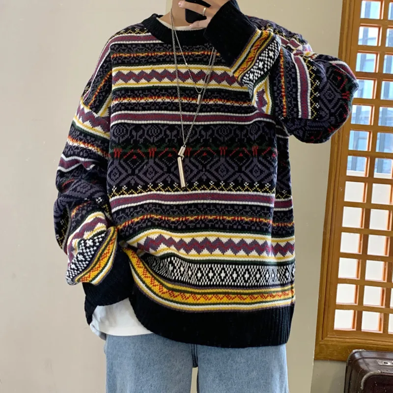 

Winter Sweater Men's Warm Fashion Retro Casual O-neck Knit Pullover Men Streetwear Knitting Sweaters Male Sweter Clothes M-2XL