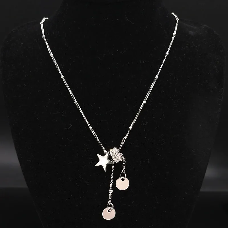Ожерелье из нержавеющей стали со звездами и кристаллами, женское серебряное ожерелье, Ювелирное Украшение, acero inoxidable joyeria mujer N19563