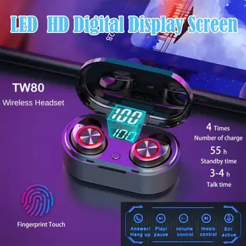 

TW80 Wireless Touch Bluetooth 5.0 Earphone MIni Earbuds LED Display IPX7 Waterproof Headset Running Sport Stereo Headphones