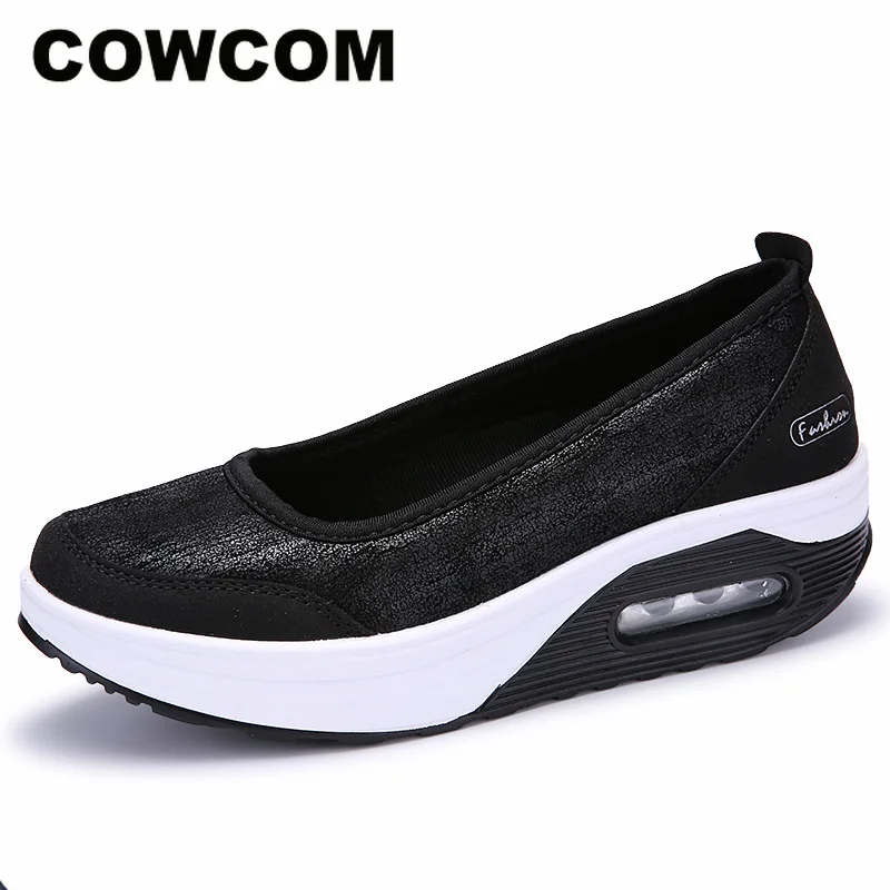 

COWCOM Amazon Autumn New Air Cushion Thick Bottom Sports Casual Shoes Shallow Shoes PU Women's Shoes Big Size Shoes CYL-7667