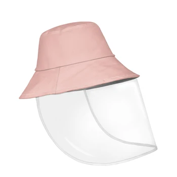 

Women Fisherman Pink Bucket Hats Foldable Sun Fishing Hat With Plastic Protective Face Shield Solid Color Girls Summer Cap 2020