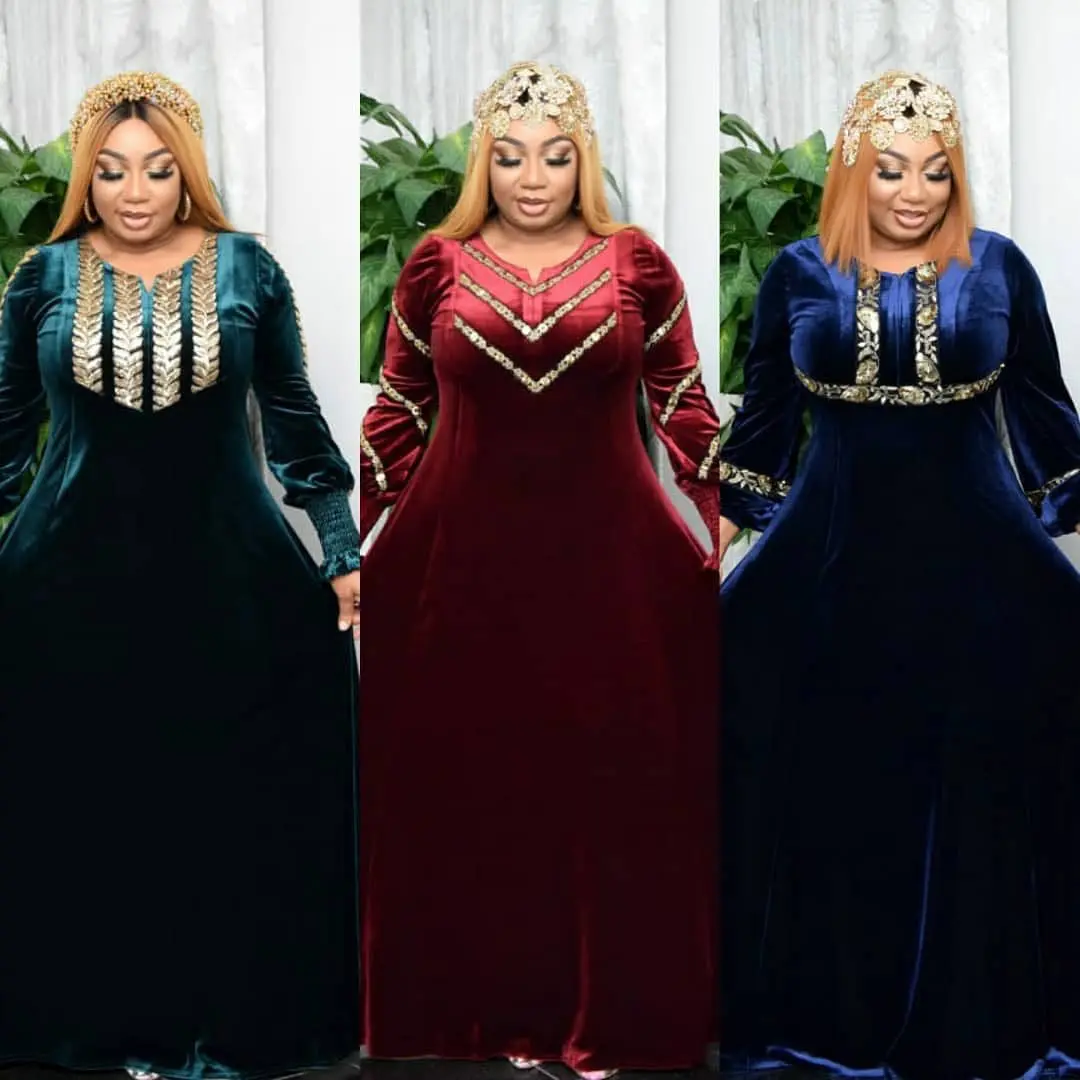 

Velvet African Dresses for Women 2021 Autumn Long Maxi Dress African Clothes Dashiki Sexy Robe African Clothes Women