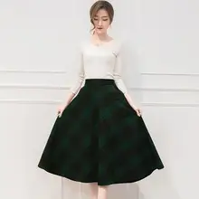 Элегантный шерстяной Для женщин Плиссированное макси юбки зимняя Высокая Талия плед Длинные юбки женский шерстяной офиса большие качели Saia DF944