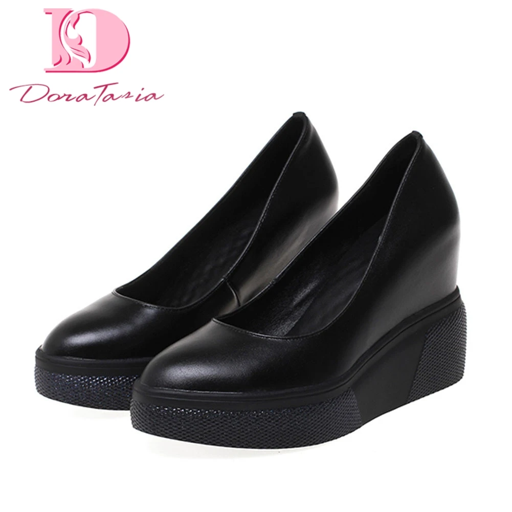 

Doratasia Brand Elegant Genuine Leather Inner High Heels Pumps Platform Shoes Woman Party Ol Pumps Women Heels