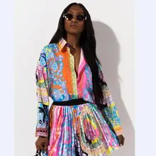 Богемный стиль, с принтом женские плиссированные юбки высокая Талия свободная мини-юбка Европейская горячая Распродажа винтажная юбка с принтом MJ1828