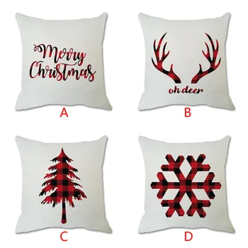 

1PC Xmas Red Plaid Printed Soft Sofa Ornament Pillow Cotton Linen Throw Pillow Case Cushion Cover Home Living room Decoration