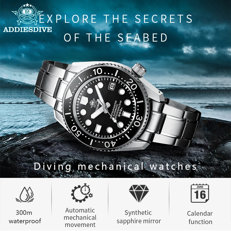 ADDIESDIVE Men's watch 300m Waterproof Ceramic Bezel Dive Watch C3 automatic Japan NH35 Mechanical Watch Diving watch