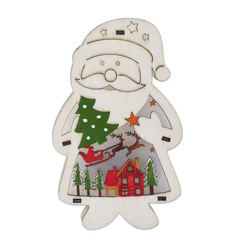 Деревянный Санта-Клаус, снеговик, светодиодный светильник, милое Рождественское украшение, ночник, Настольный светильник, аксессуары - Цвет: A