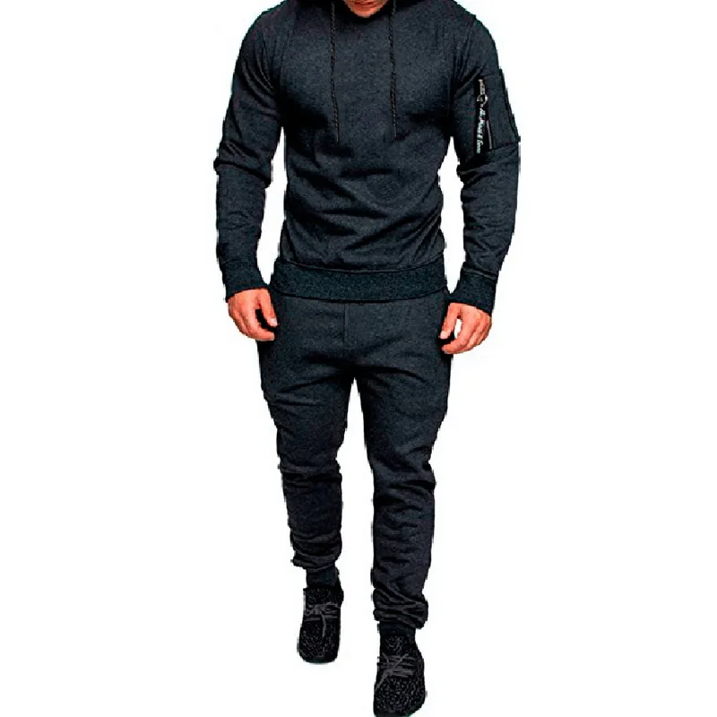 Мужская Спортивная толстовка с принтом в стиле милитари, спортивный костюм с капюшоном, повседневный комплект для бега, пуловер, верхняя одежда, 2 шт., куртка+ штаны, костюм - Цвет: Dark Gray