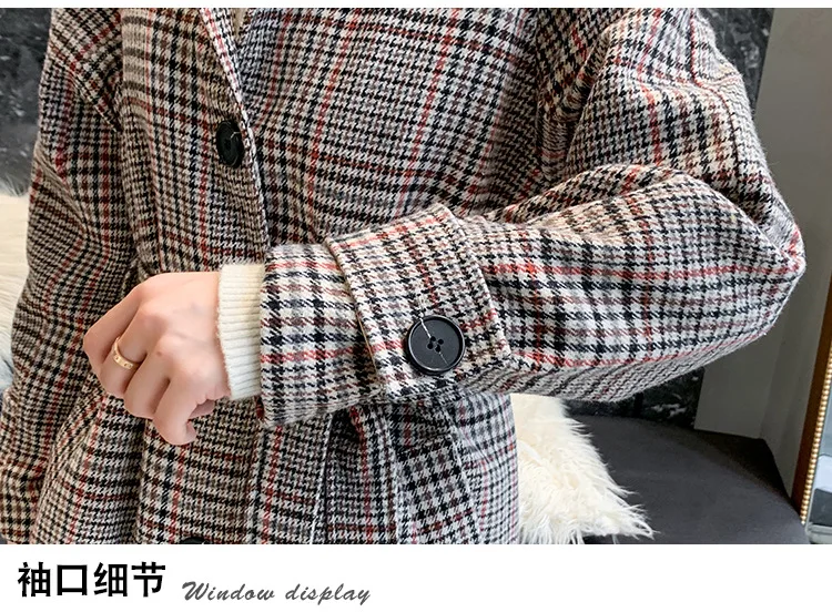 Large Size Dress Woolen Jacket Autumn And Winter New Style Fat Mm Korean-style Loose-Fit Slimming Waist Hugging Retro Plaid
