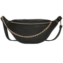 Women Waist Bags Leather Beach Hip Bag Chain Messenger Chest Crossbody Chest Bag Design Luxury Adjust Hip(Black