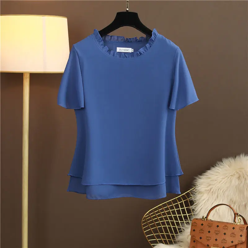 

MOYISU Women clothing Chiffon Blouses Plus size L-6XL 2022 New Summer Short sleeve Shirts Loose Casual Top Blusa de talla grande