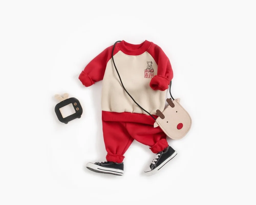 Children's suit autumn and winter new cotton boy sports sweater+ sports pants cartoon fashion print girl long sleeve suit