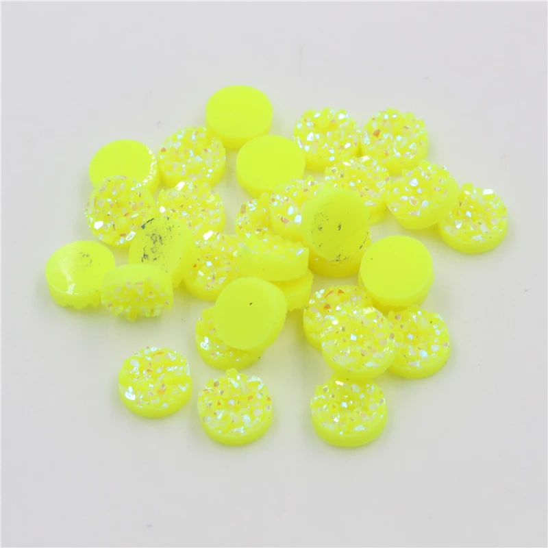 

New Fashion 8mm 10mm 40pcs lemoncolored AB Colors Natural ore Style Flat back Resin Cabochons For Bracelet Earrings accessories