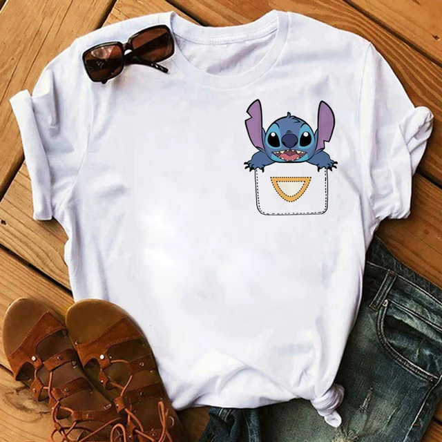 Kawaii Disney Cartoon Stitch T Shirt Men/Women Ohana Lilo Stitch Graphic Tees  Anime Summer Tops Harajuku T-shirt Female 61912