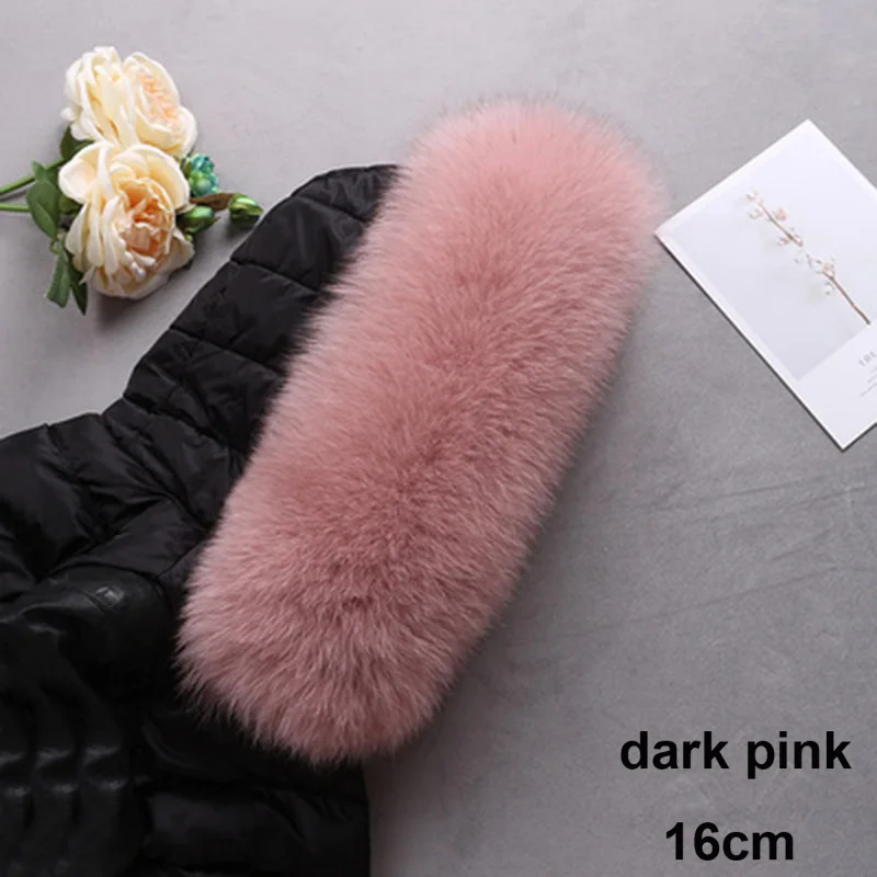 dark pink 16cm Воротник из лисьего меха для капюшона, натуральный Лисий мех, капюшон с отделкой, шарф, большой меховой воротник, натуральный мех лисы воротник, отделка на заказ, Ms. MinShu - Цвет: dark pink 16cm