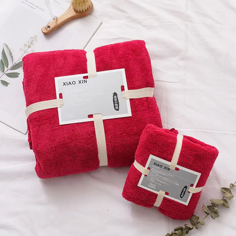 Мягкий удобный набор полотенец для ванной с высокой плотностью кораллового флиса 2 шт банное полотенце набор для взрослых полотенце банное полотенце набор - Цвет: RED