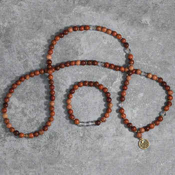 Colar e Pulseira Japamala de Madeira