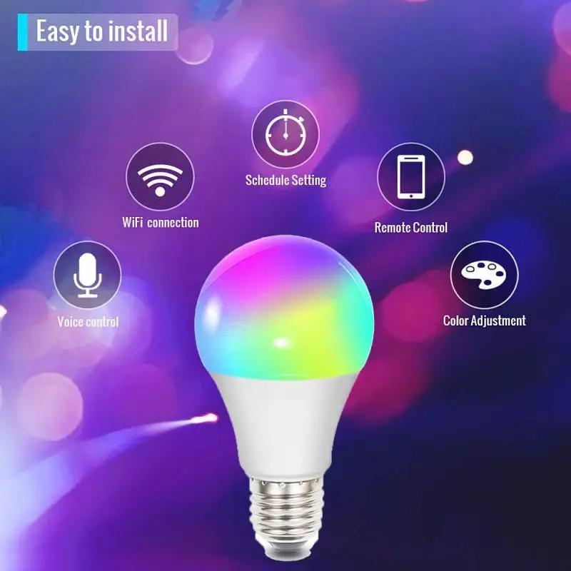 Интеллектуальная лампа с Wi-Fi, яркий светильник с затемнением, умный контроль через приложение, умный светодиодный светильник Bulb10W RGBW, Wi-Fi подключение Alexa Google Home APP