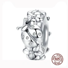 MOWIMO Ladybug Flower Silicone Stopper 925 Sterling Silver Spacer Fit Original Pandora Bracelet Beads Charm Jewelry BNC112