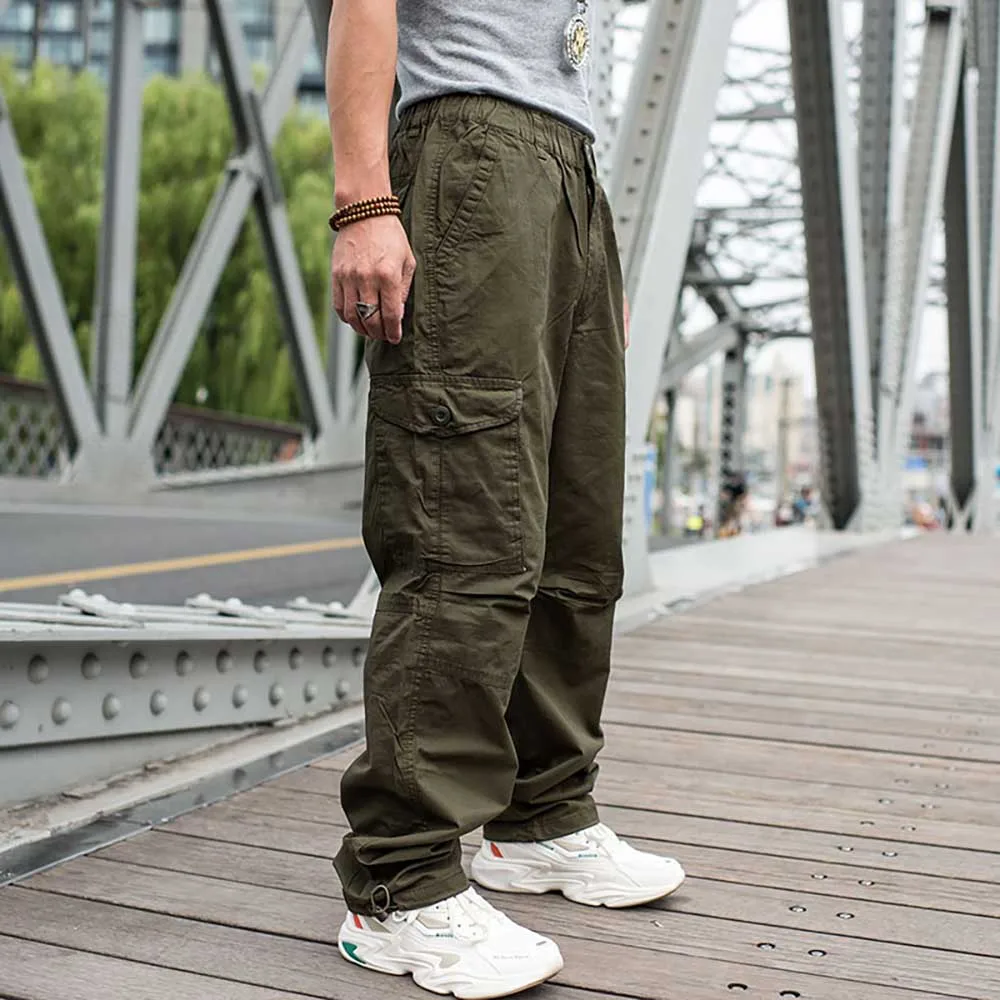 

Мужские повседневные Свободные мешковатые брюки-карго шаровары в стиле хип-хоп брюки уличная одежда с эластичным поясом и карманами одежда