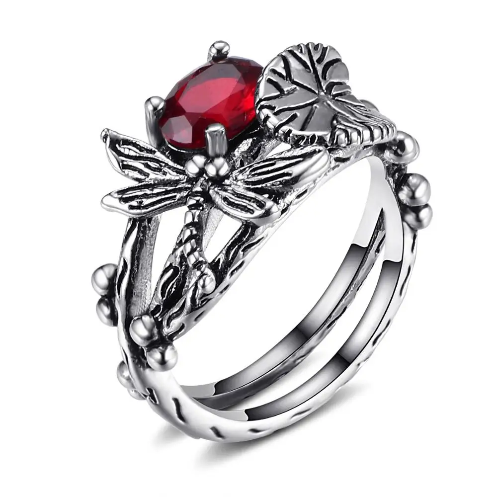 Vintage Jewelry Women's Thai Silver Dragonfly Zircon Rings Dazzling Oval Crystal Wedding Engagement Finger Ring Accessories | Украшения