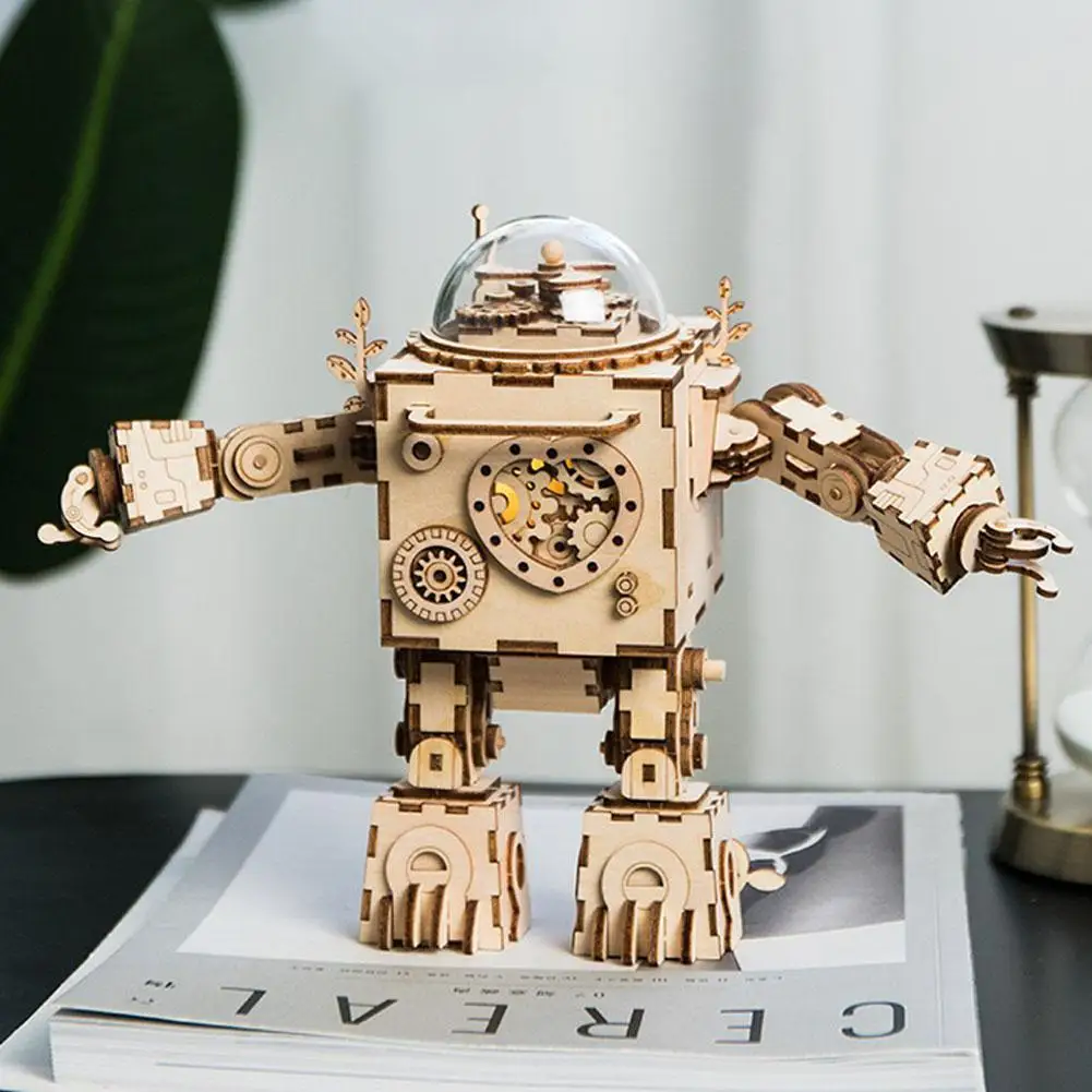 Ручной DIY деревянная музыкальная шкатулка 3D трехмерный робот-Паззл творческие игрушки подарок