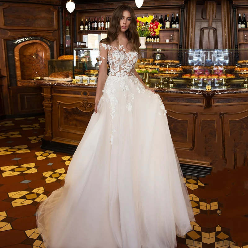 

Boho Wedding Dresses 2020 Scoop Appliques Long Sleeves Elegant Summer Wedding Gown Bridal Dresses vestidos de novia