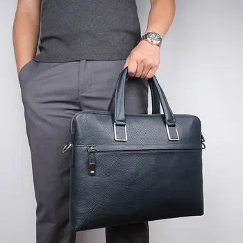 

Nesitu Highend Black Chocolate Blue Genuine Leather 14'' Laptop Office Men Briefcase Business Messenger Bags A4 Portfolio M7412