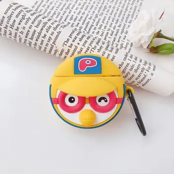 

Cute Penguin Pattern Soft Silicone Protective Case Shockproof Cover Skin Protector with Carabiner for Airpods 1/2 Charging Box A