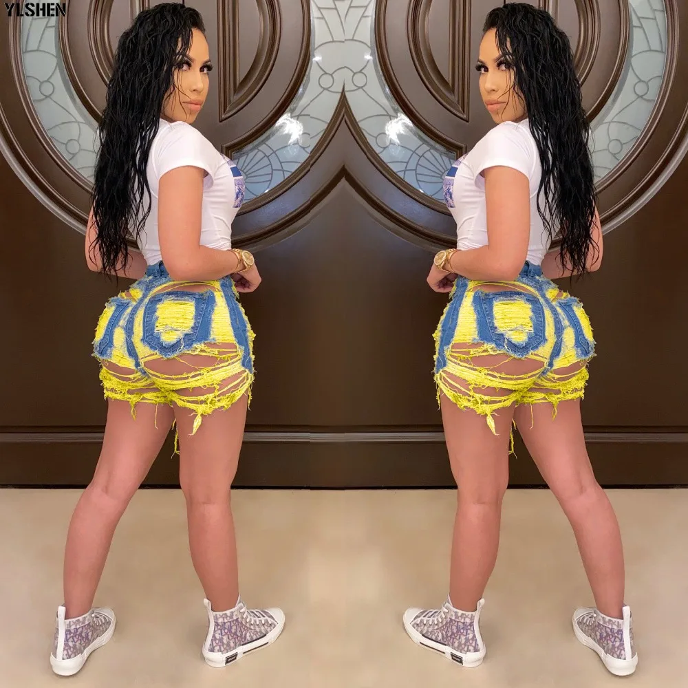 Streetwear Denim Pants Women Casual Joggers Holes Candy Jeans High Waist Skinny Female Trousers Korean Style Ladies Pants Capri 08