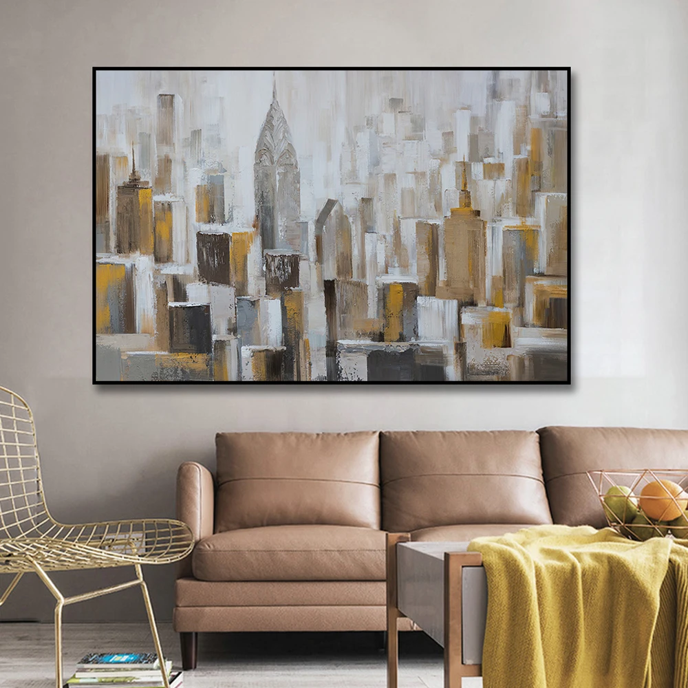 

Hand-Painted Retro Nostalgia High Quality New York Empire State Building Oil Paintings On Canvas Oil Painting Office Hotel Decor