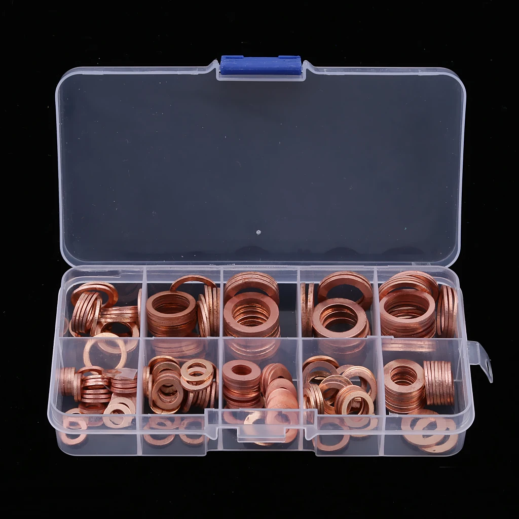 200 Pcs Car Engine Oil Pen Gasket Copper Electrical Washer Sealing Ring Assortment Sump Plug Washer Set 9 Size For Boat Yacht