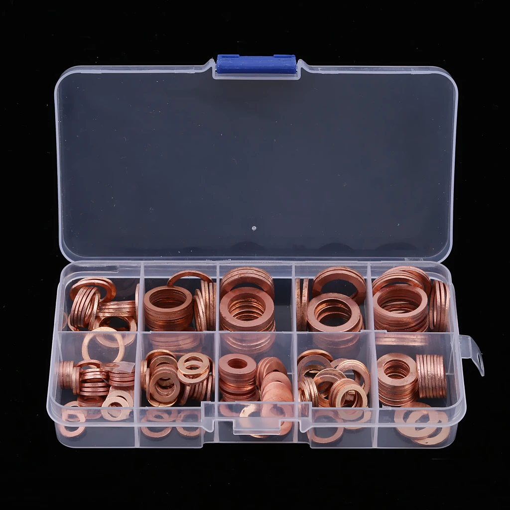 400pcs Car SUV Solid Copper Washers Flat Ring Sump Plug Oil Seal Gasket with Box 