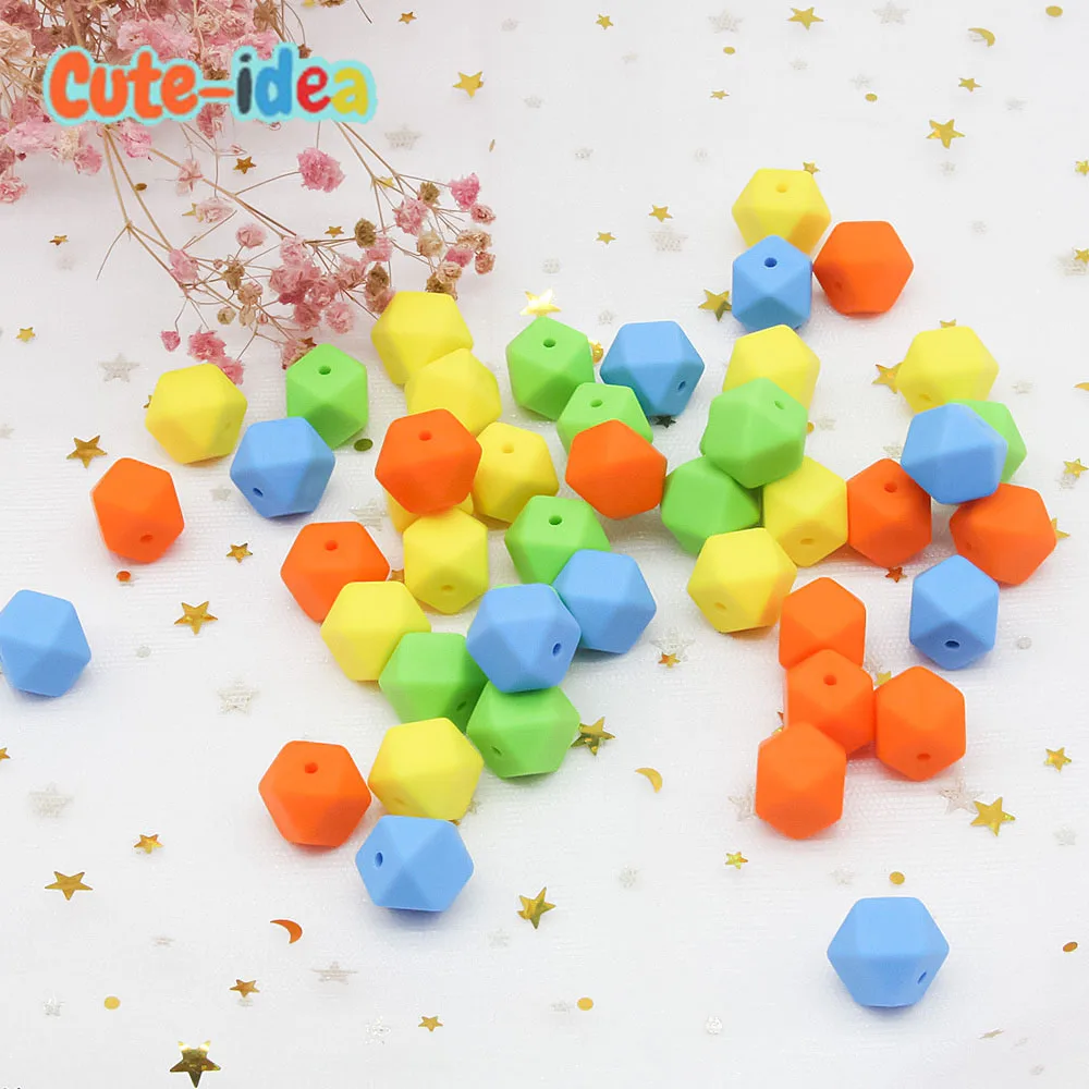 

Cute-idea 50pcs 14mm Hexagon Silicone Beads Teething Beads Baby Teether Toy Food Grade Baby Nursing Necklace Pacifier Chain