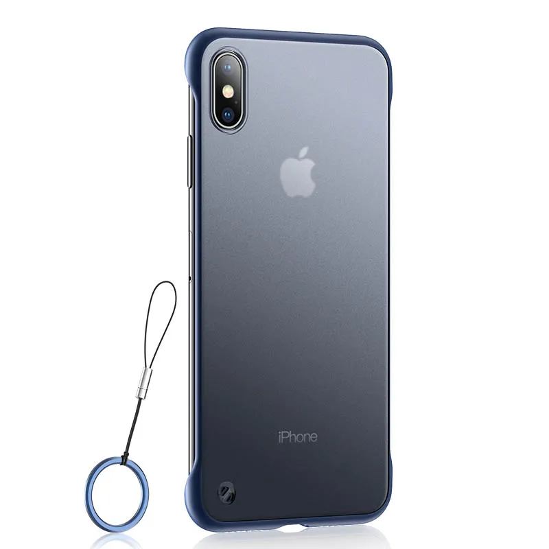 Borderless теплоотвод Жесткий Чехол для ПК iPhone XS Max XR X 7 8 Plus 6 6S матовый защитный чехол с петлей для IPhone 11 Pro Max - Цвет: blue